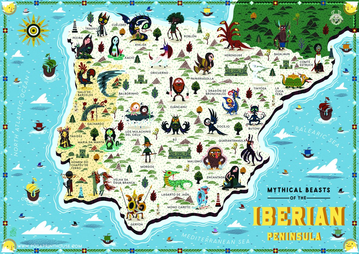 Mythical Beasts of the Iberian Peninsula. Work &amp; Illustration: NeilParkinsonMakes - Puca Printhouse.