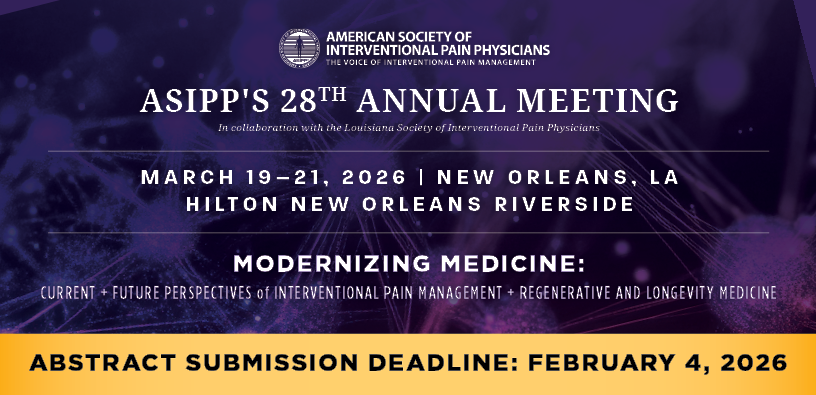 ASIPP's tweet image. Call for Abstracts: ASIPP's 2026 Annual Meeting

The submission deadline is February 4, 2026. This is your chance to be part of an exceptional event, sharing insights and discoveries that shape the future of pain management.

conta.cc/48AxcaV
