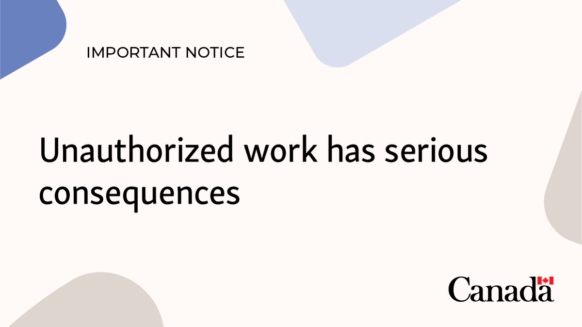 Foreign workers in Canada: Unauthorized work has serious consequences. Having a valid work permit is the first step to working legally in Canada. Make sure you
🗸 understand and meet the conditions listed on your work permit
🗸 apply to extend your work permit at least 30 days
