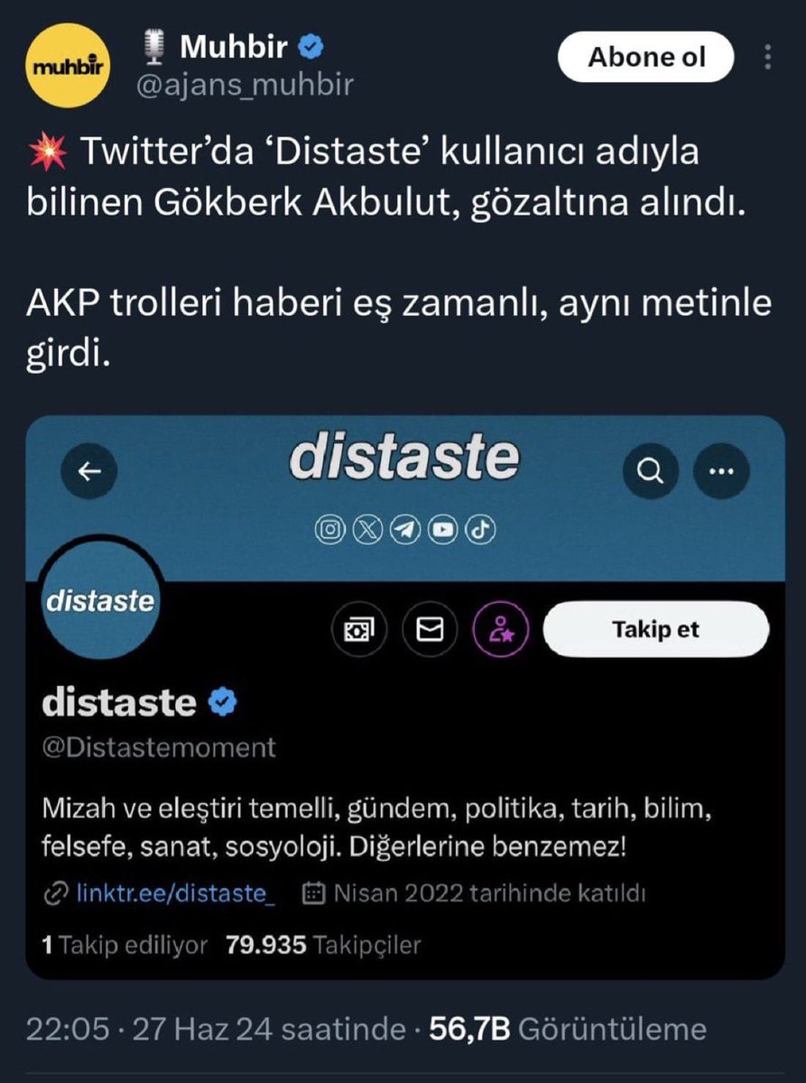Muhbir isimli kullanıcı Distaste isimli şahsın tutuklanması akabinde geçen sene bu şekilde haber girmişti. 

Bu sefer ölü taklidi yapması sosyal medyada büyük tepki çekti.