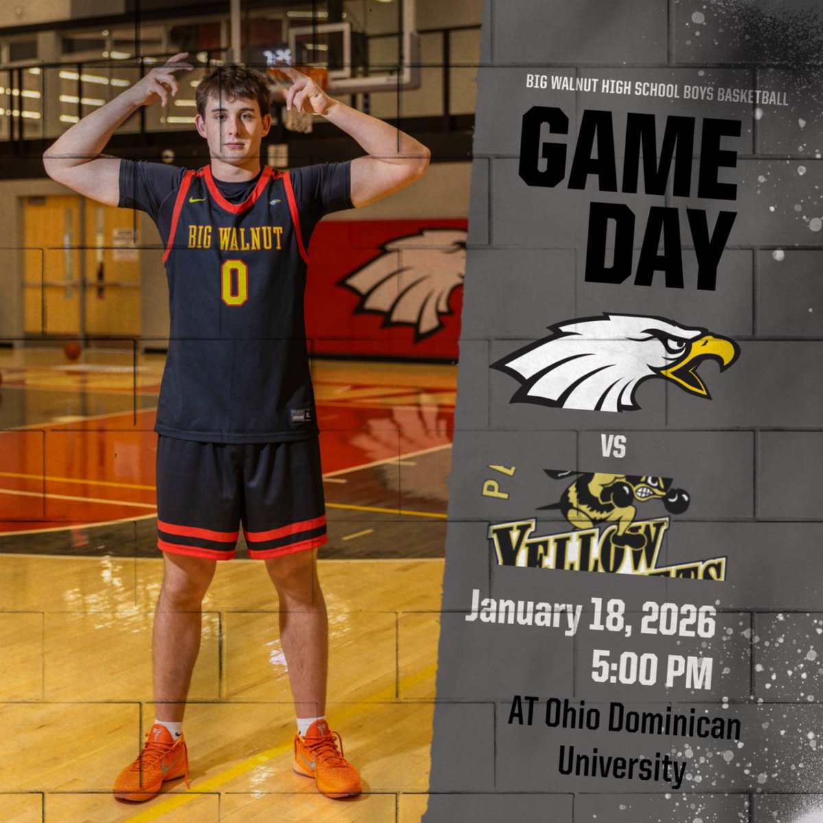 🏀 BOYS BASKETBALL | SHOT CLOCK BATTLE SERIES 🏀
Big Walnut vs. Perrysburg

📅 Sunday, Jan. 18, 2026
⏰ 5:00 PM
📍 Ohio Dominican University

Big-time matchup on a big stage — let’s go Eagles! 🦅💙💛
#ShotClockBattle #EagleStrong #GoEagles