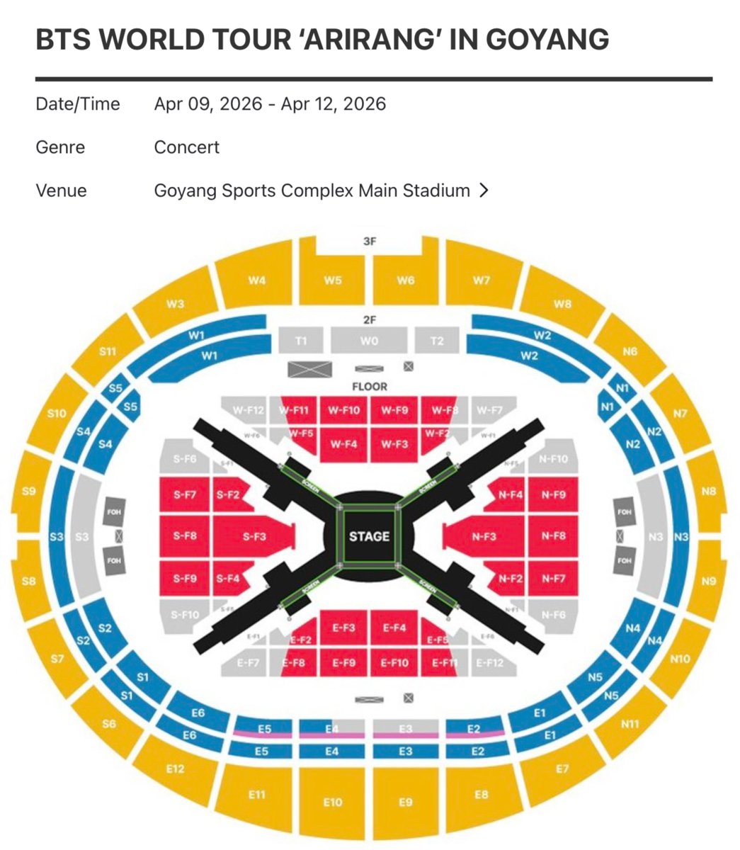 sunflowercharts's tweet image. ผังคอนเสิร์ต @BTS_twt BTS WORLD TOUR ‘ARIRANG’ IN ASIA

• Goyang Sports Complex Main Stadium
• Tokyo Dome

#방탄소년단 #BTS #BTS_ARIRANG
#BTS_WORLDTOUR #BTS_WORLDTOUR_ASIA