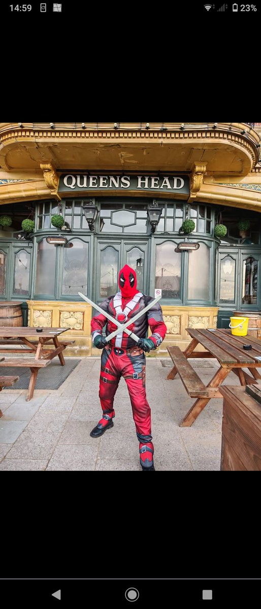 SimondsAlvin's tweet photo. New year day 2026 dip as Deadpool 😃👍 https://t.co/EI4MEiLsPJ