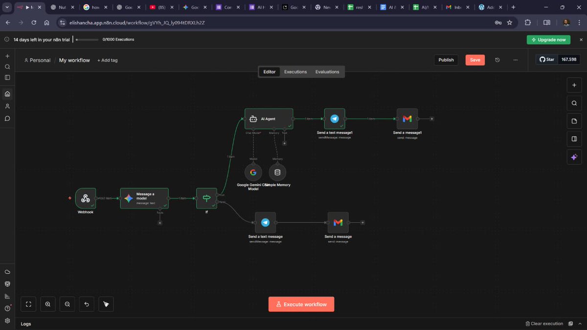 Manuelxxix's tweet photo. The AI Community Manager workflow was designed around a simple idea: don’t respond until you understand.
Messages are classified first, then routed based on intent, and only then acted upon. This mirrors how a human moderator thinks and reduces unnecessary automation noise. https://t.co/m12VfBLQSb