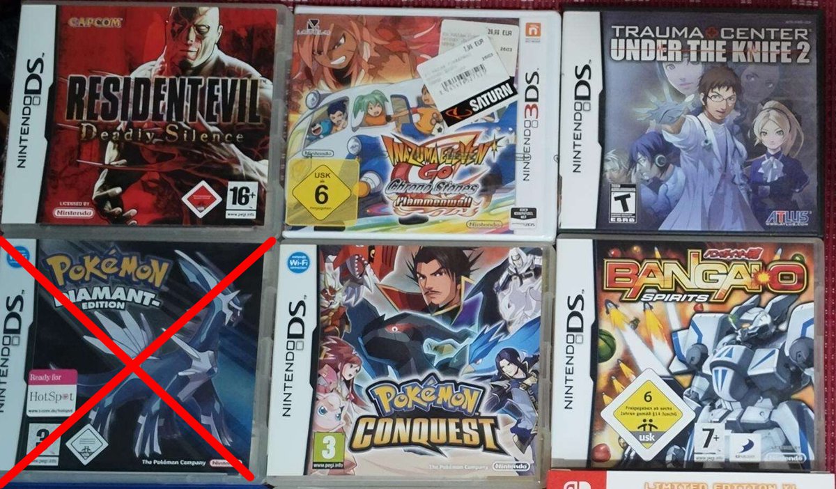Ich verkaufe ein paar Nintendo DS Raritäten.
Ist was für euch dabei? Dann schreibt mich gerne an ❤️

Resident Evil - 50€
Trauma Center 2 - 75€
Inazuma Eleven Go 2 (Originalverschweißt) - 85€
Pokémon Conquest - 160 €
Bangai-O Spirits - 30€