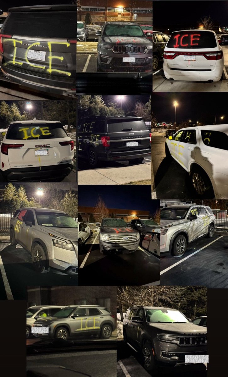 1/2
"Following the vandalism of at least 11 government vehicles or rentals  driven by federal law enforcement at a hotel in Eagan, Minnesota last  night, it's safe to say—you don't want to stay at a hotel that hosts  ICE, or even park your vehicle there."