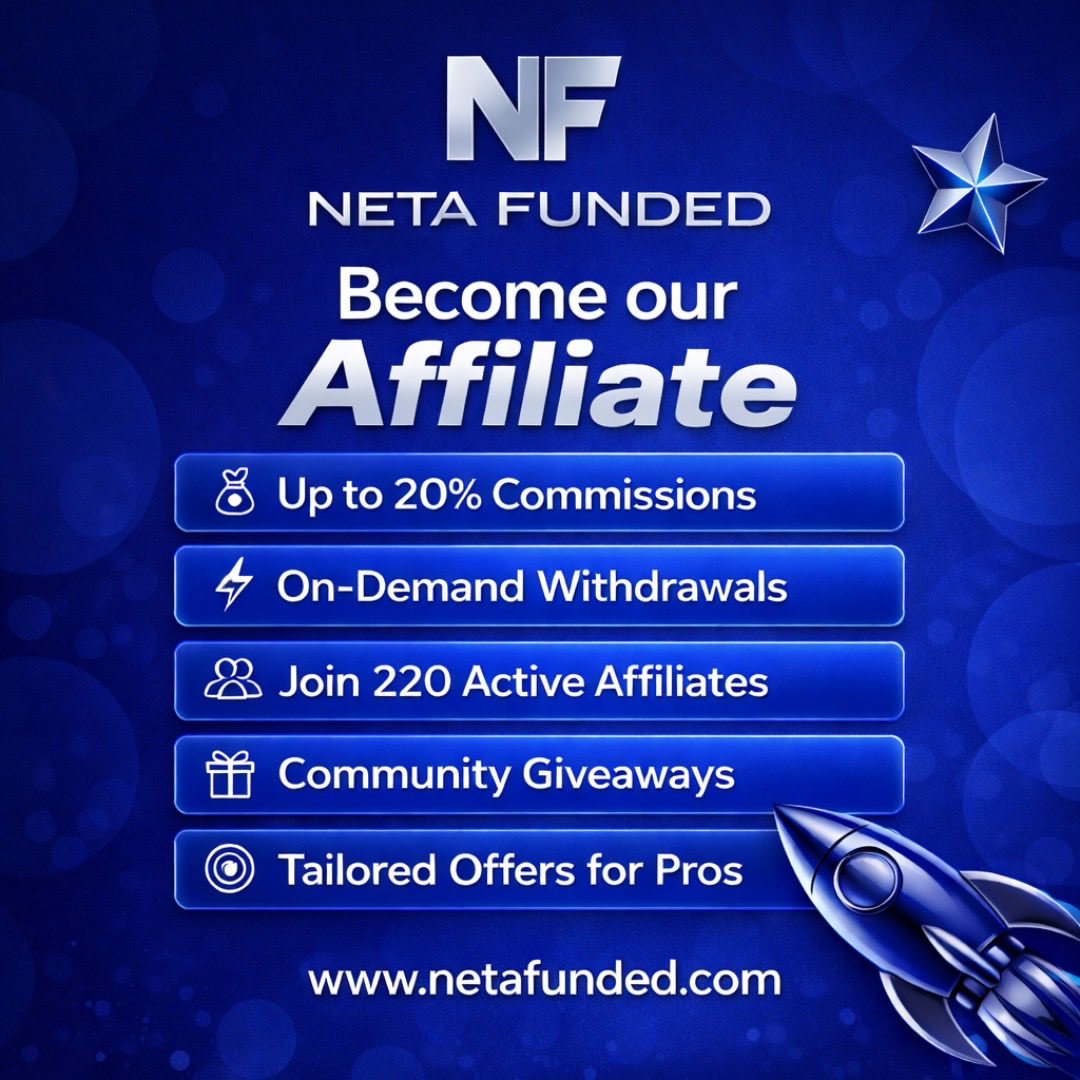 If you’ve built a strong trading community and want to introduce them to one of the fastest growing prop firms in the game this is your opportunity.

📩 Apply via support@netafunded.com or DM us on X
Include your stats + where your audience is based.

Join 220+ active affiliates