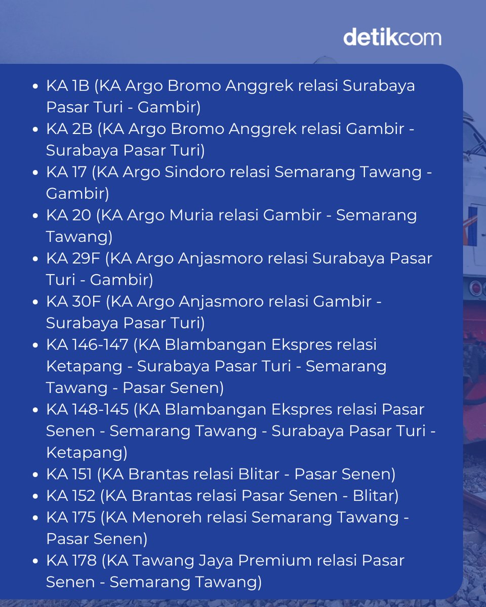 detikfinance's tweet image. PT KAI membatalkan 38 perjalanan yang terdampak banjir di beberapa lokasi, khususnya pada wilayah kerja Daop 4 Semarang dan Daop 1 Jakarta. Saat ini, KAI masih melakukan pemantauan dan pemeriksaan teknis menyeluruh untuk memastikan keselamatan perjalanan.⁣
⁣
#detikcom #KAI
