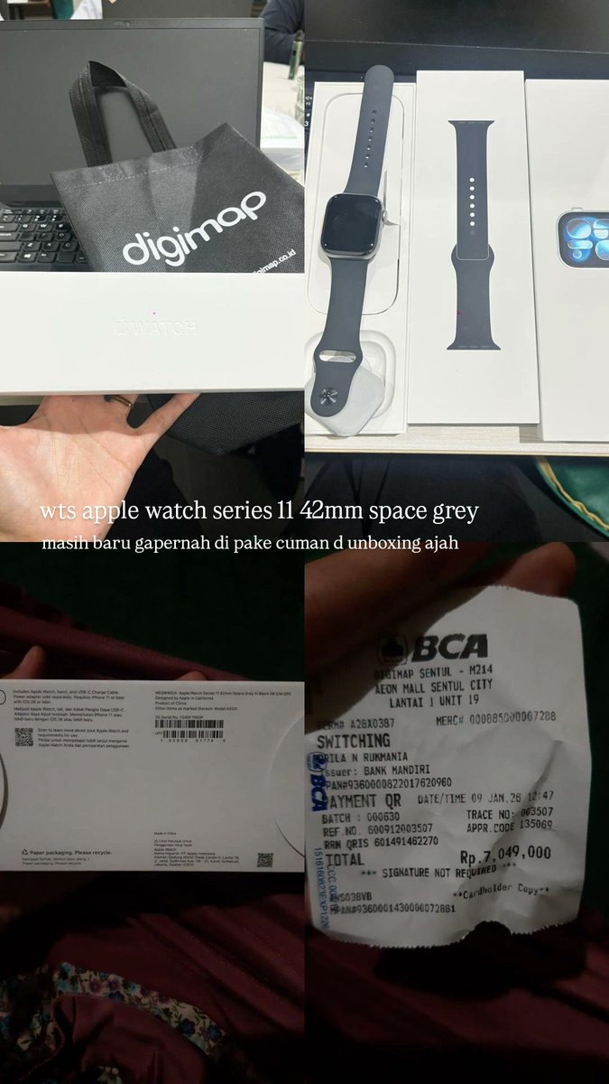 taekookoorunch's tweet photo. wts wts apple watch series 11 42mm space grey gapernah di pake baru di unboxing aja harga 5.9🙏 https://t.co/F9PVSXvnS0