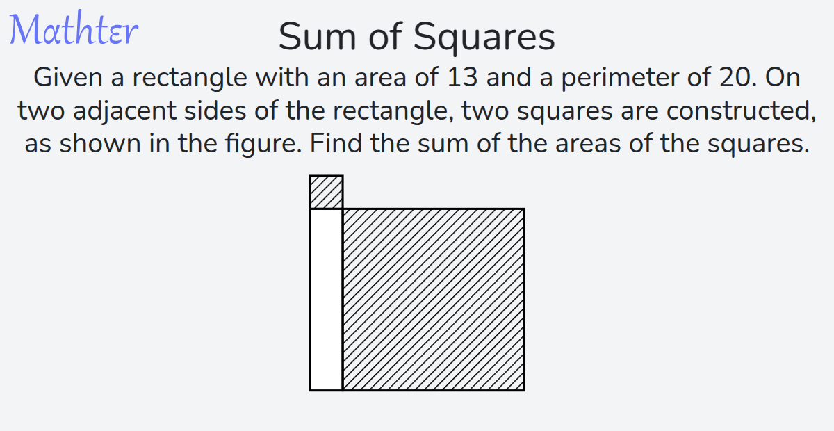 MathterRiddler's tweet photo. Puzzle from the Mathter website - Sum of Squares: https://t.co/MSFfMFJhTr 
#Puzzle #AreaCalculation #Equations #WordProblems https://t.co/CXOP6Fr0aq
