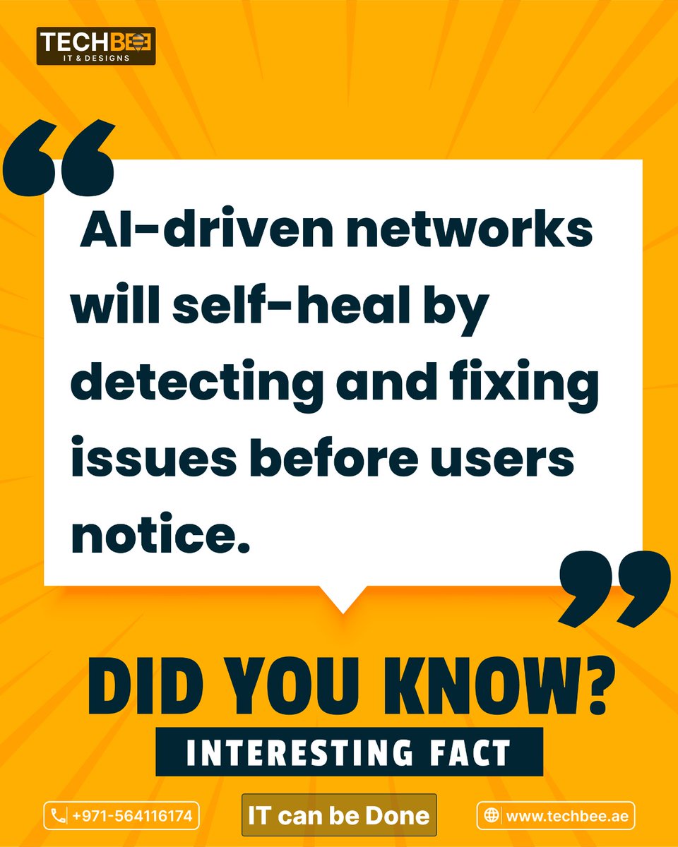 techbeeuae's tweet photo. 🤖 Did You Know?
AI-driven networks don’t just monitor problems —
they self-heal ⚡
By detecting and fixing issues before users even notice,
🚀 The future of networking is predictive, proactive, and intelligent.
📞 +971 564116174
🌐 https://t.co/gZ5DtJFNd4
#AINetworks #SmartNet https://t.co/VpVjTwACfZ