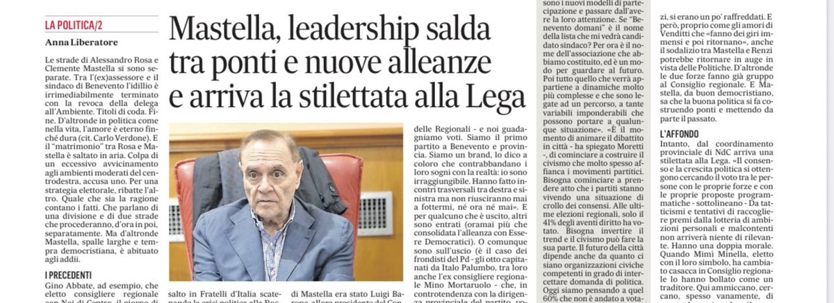 anna_liberatore's tweet photo. Qualche porta l’ha chiusa lui, qualche altra altri che hanno scelto di continuare il percorso in partiti differenti. Ma @ClementeMastel mantiene saldo il primo posto a #benevento e provincia.
@MattinoBn https://t.co/QWbbp64V3f