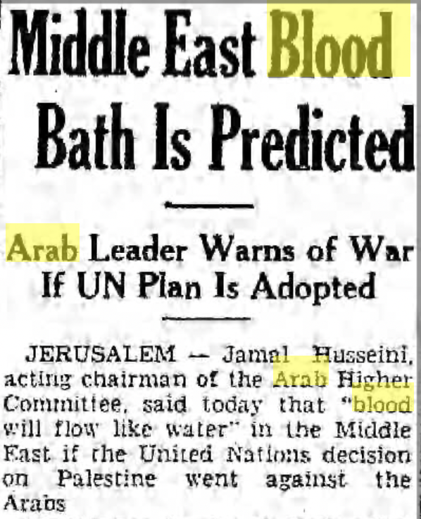 CptAllenHistory's tweet image. The mere threat of a 2-state solution a couple months before the Nov 1947 UN vote led Arab leaders to threaten "blood will flow like water" before a Jewish state arises in any borders.

And that's why the conflict remains irreconcilable to this day.

Source in 1st comment⤵️