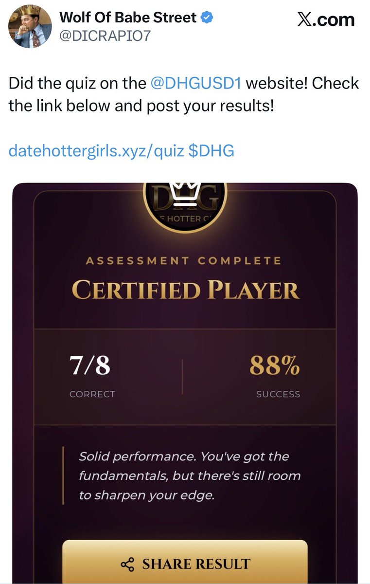 STUDENTS,

IT’S TIME FOR THE RIZZ QUIZ 👑

Take our 8 question dating competency quiz on our website and share your results: 

datehottergirls.xyz 
(go to “quiz” tab)

Let’s see who’s been paying attention!