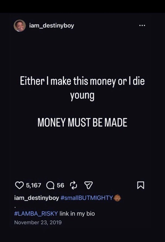 smithonbase's tweet photo. Hmmm 

Hope isn’t what am thinking 

Destiny boy 

One of his post saying either he makes money or die young 

Chaii https://t.co/n1HGDUTeXA