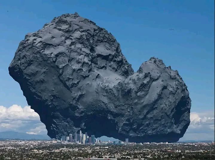 konstructivizm's tweet image. Comet 67P/CG compared to the city of Los Angeles, California