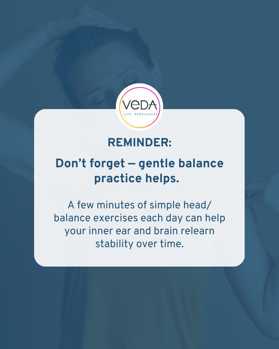 Start with guidance from a vestibular-trained PT (or OT) to get a safe, personalized plan. Then, simple daily exercises — even just a few minutes — can make a difference over time.

#VestibularHealth #BalanceRehab #DizzinessRelief #VestibularSupport #YouAreNotAlone #VeDA
