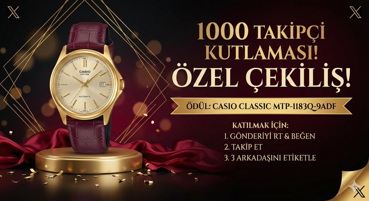 Saatoloji's tweet image. ⌚ 1000 TAKİPÇİYE ÖZEL SAAT HEDİYESİ 🎉

Sizlerin desteğiyle 1000 takipçiye ulaştım! 🙏 Bu güzel eşiği, içinizden birine Casio MTP-1183Q-9ADF kol saatini hediye ederek kutlamak istiyorum. ⌚✨
Katılmak çok kolay:
1️⃣ Bu gönderiyi beğen ve RT yap.
2️⃣ @saatoloji hesabını takip et.…