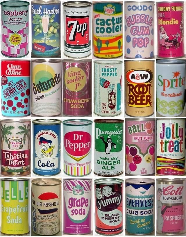 ComputerLove_'s tweet image. Soda cans produced between 1930s to 1970s.