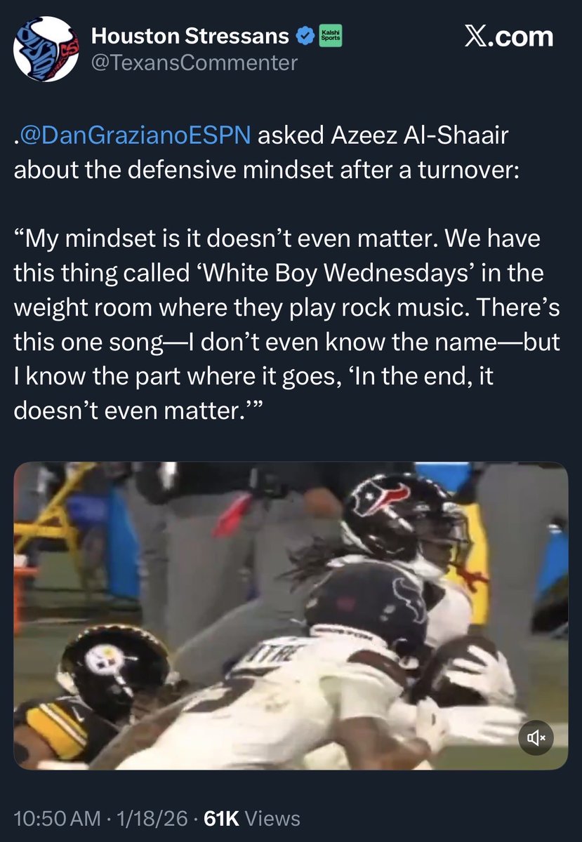 RandoTweetPics's tweet image. #InTheEnd #WhiteBoyWednesday #Texans #AzeezAlShaair
