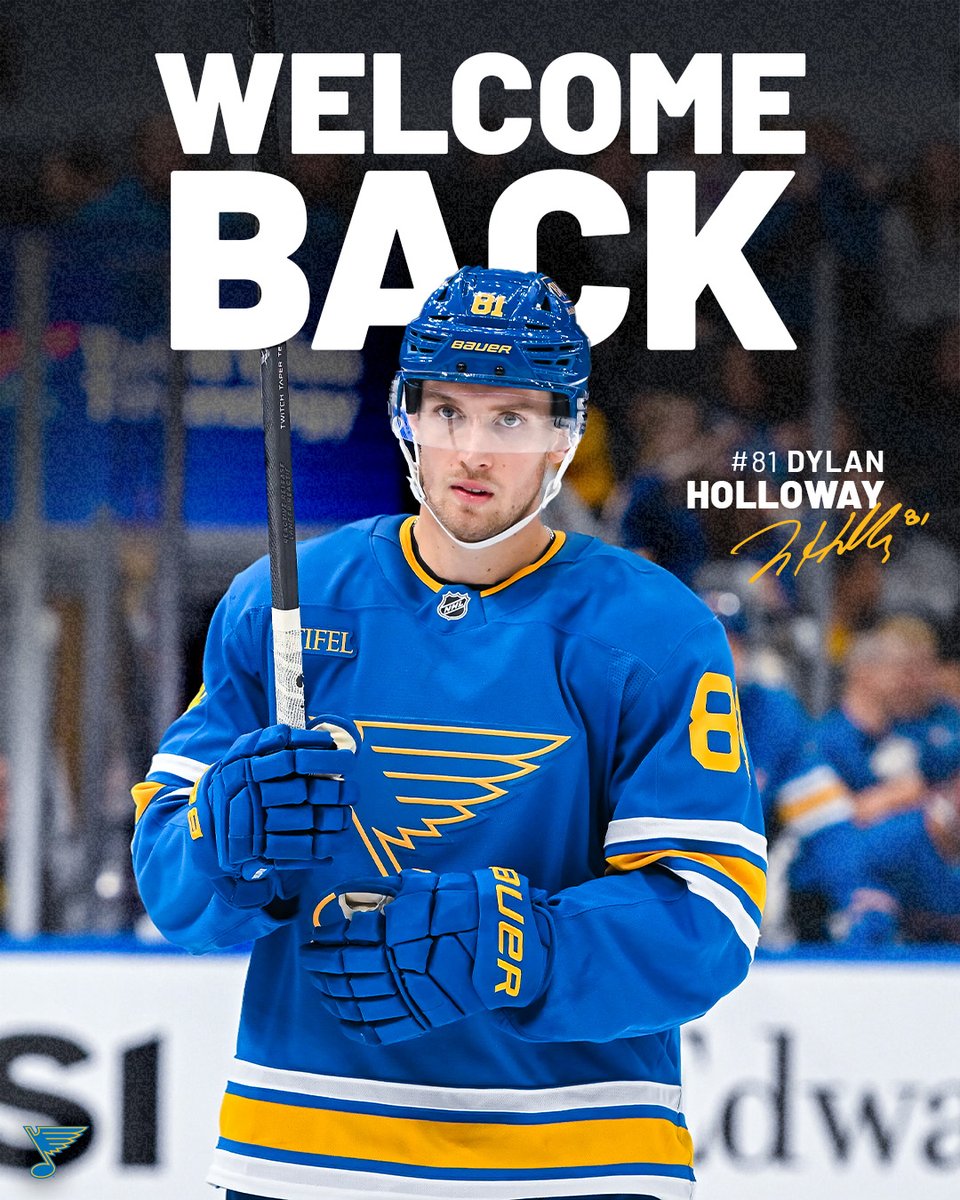RETURN TO HOLLYWOOD 🎬

Dylan Holloway will re-join the lineup Sunday in Edmonton for the first time since Dec. 12. #stlblues