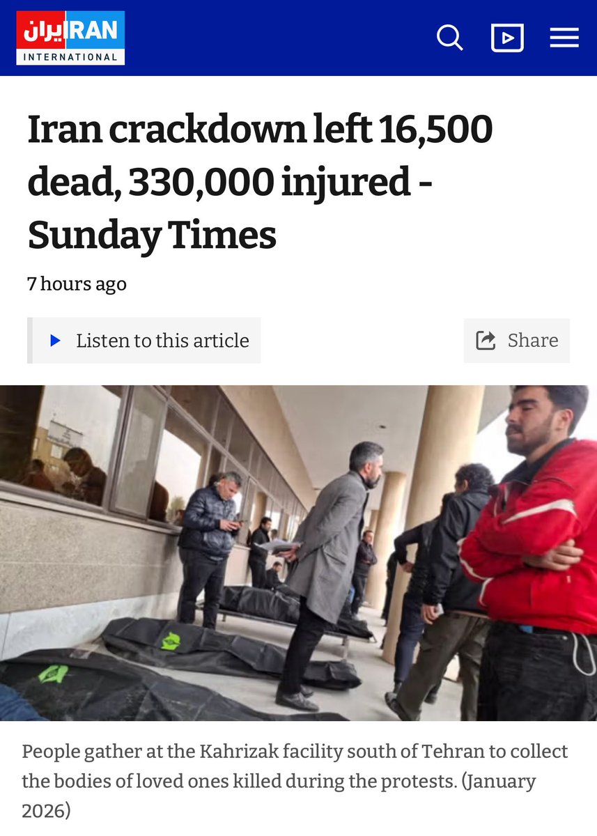 persianjewess's tweet image. According to a new report, 16,500 Iranians have been murdered and 330,000 injured by the Islamic Regime in the last two weeks of protests. 

Heartbreaking.