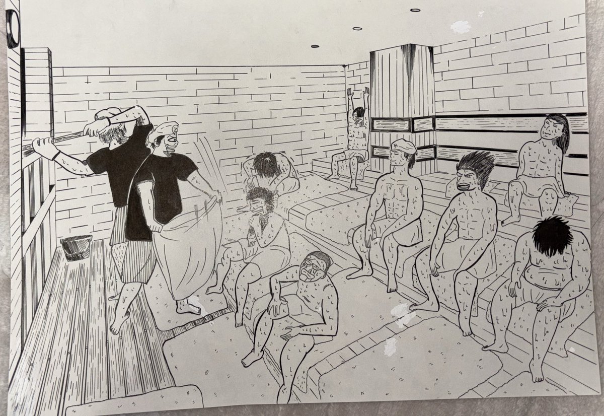 サウナ　透視図法練習　#背景　#イラスト　#透視図法