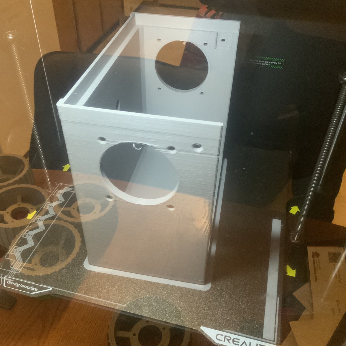 StevenPNW45's tweet photo. Yes after 16hrs 50min 717 grams of filament, the first section is done. Letting it cool slowly in chamber to minimize warping and stress fracturing. @grok thanks for the help in tweaking printer settings and keeping project moving forward. https://t.co/1DH6iGSGPa