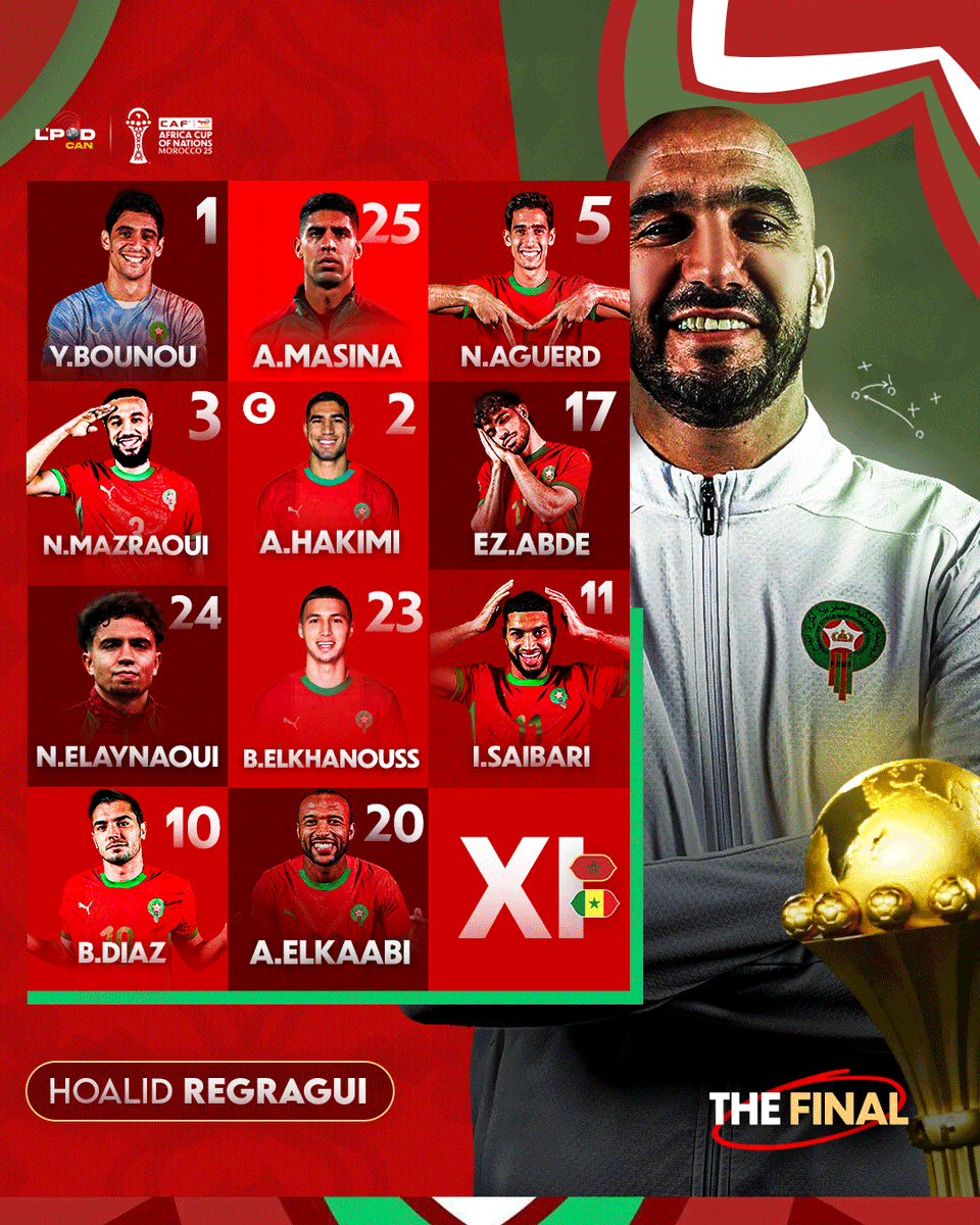 LPodcan's tweet image. 🚨📋 Here’s the Morocco 🇲🇦 starting XI . 
ALLAHUMA YASSIR 🤲🏻