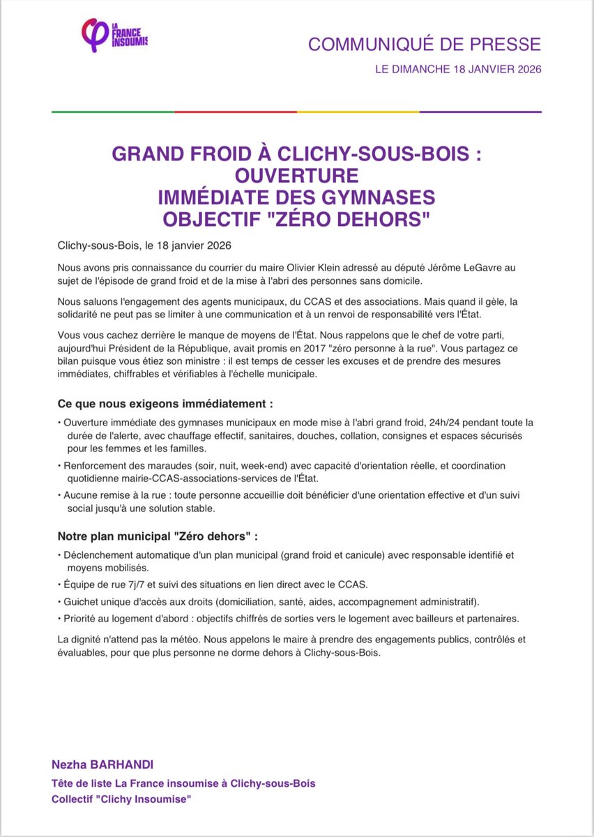 On nous explique que “c’est l’État”. Mais en 2017, le Président promettait zéro personne à la rue.
Aujourd’hui, le bilan est là. Et ici, la mairie doit prendre sa part au lieu de se défausser.
Suite à la réponse du maire au député Jérôme Legavre sur le grand froid.