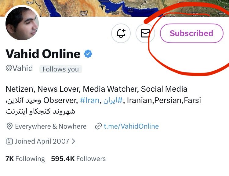 Fellow Iranians, 

I’m embarrassed to say that until last night, I wasn’t aware that <a href="/Vahid/">Vahid Online</a> had a subscription option to support his very important and life-saving work.

Please join me in subscribing — it’s just $3 per month.

Thank you to <a href="/Erfanmusic/">Erfan Paydar</a> for bringing this to my