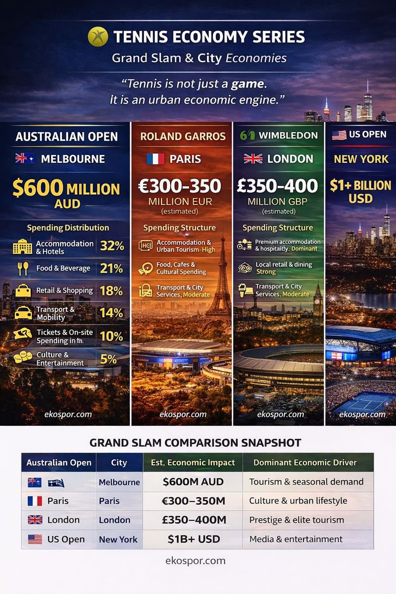 TENNIS ECONOMY SERIES : Grand Slam & City Economies “Tennis is not just a  game. It is an urban economic engine.” @ekospor @usopen @AustralianOpen  @Wimbledon @rolandgarros #usopen #AustralianOpen2026 #rolandgarros  #Wimbledon