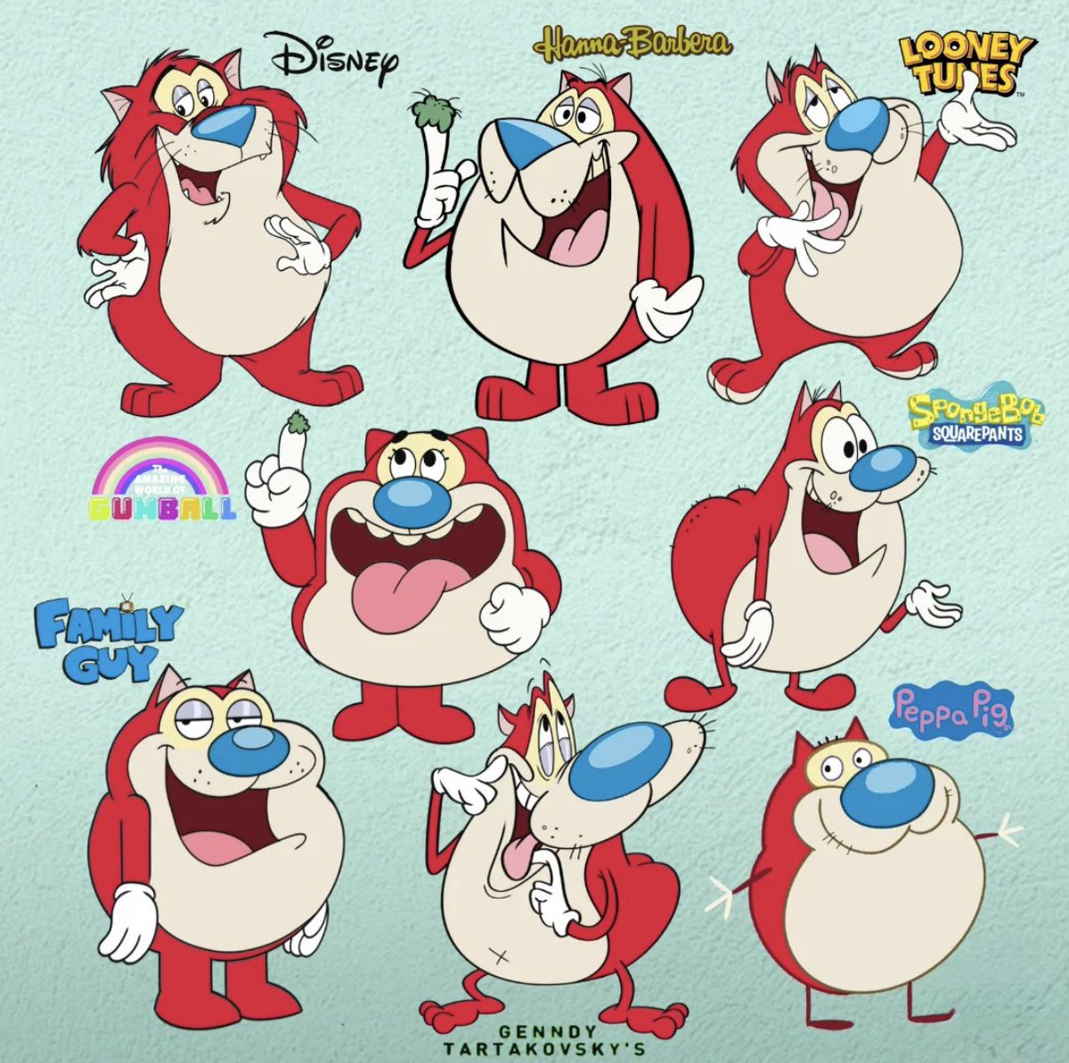 CutestNeko's tweet image. #nickelodeon Stimpy in various cartoon styles by Richietoons 😂🤣👌!