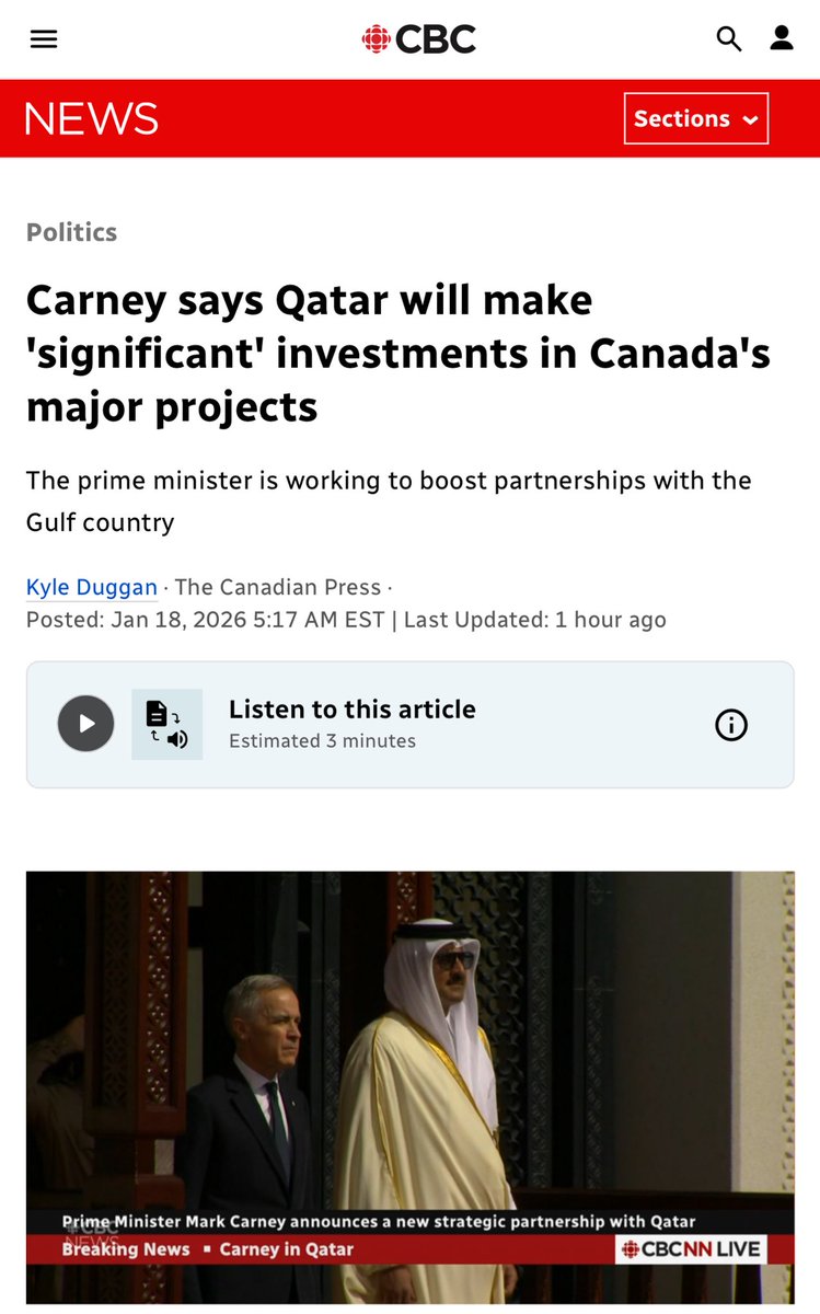So, Canada repeatedly lectures and condemns Israel, threatening to arrest PM Netanyahu if he stepped foot in Canada, but <a href="/MarkJCarney/">Mark Carney</a> will happily embrace the Hamas-loving Qataris? Guess moneys trumps principles?