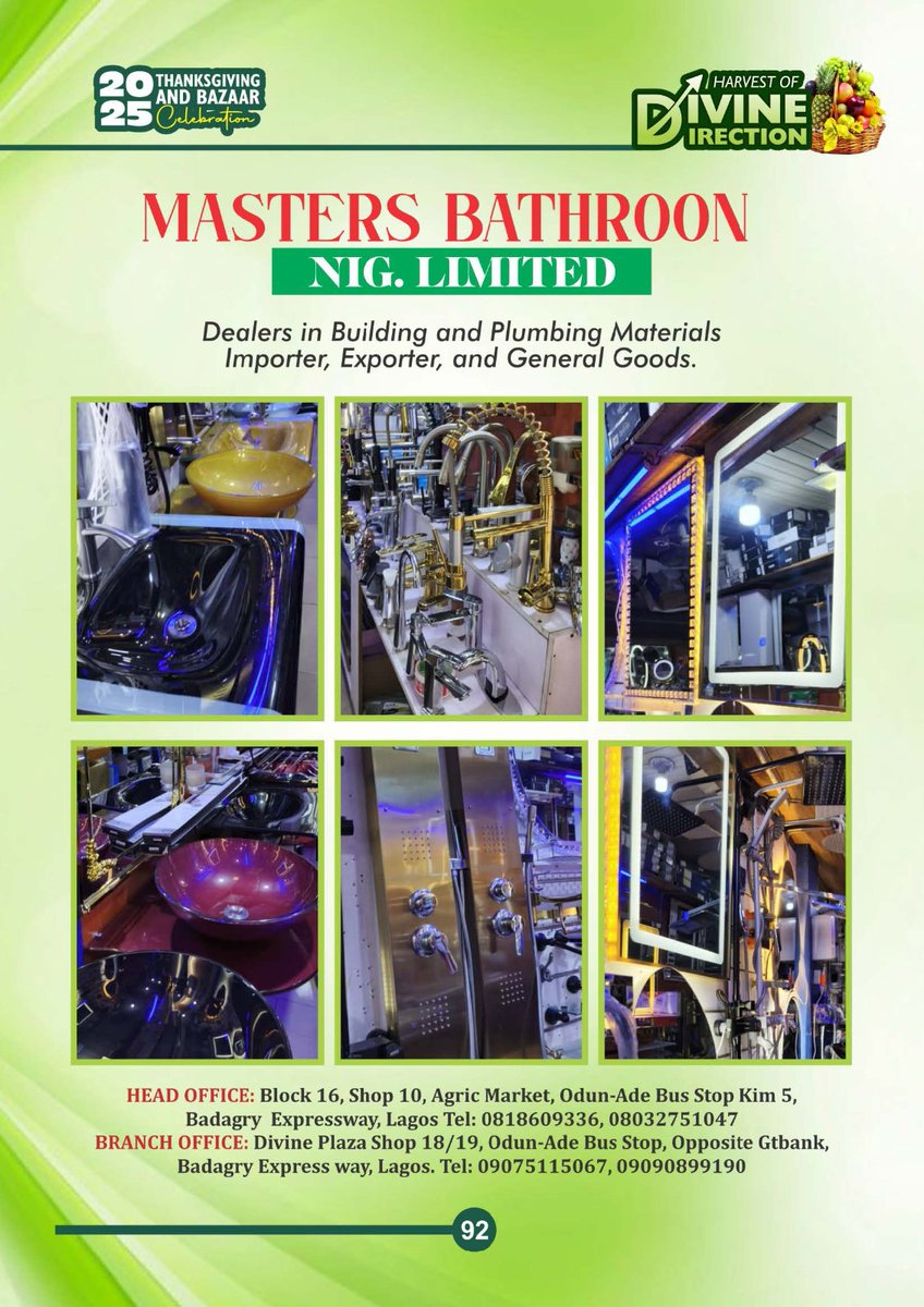 OLL_Coker's tweet photo. #ourladyoflourdescoker 2025 #harvest of #divine #direction committee says thank you to Masters Bathroon Nigeria Limited for their support https://t.co/iLGVddpvAS