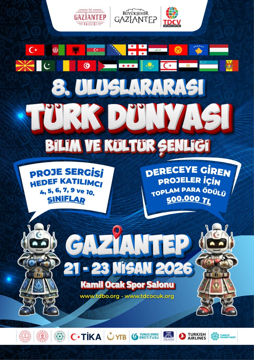 Gaziantep Valiliği ve Gaziantep Büyükşehir Belediyesi koordinasyonunda 21-23 Nisan’da Gaziantep’te organize edeceğimiz uluslararası etkinliğimizin başvuru süreci devam etmekte olup, 20 Şubat’ta sona erecektir. tdbo.org/index.php/basv…