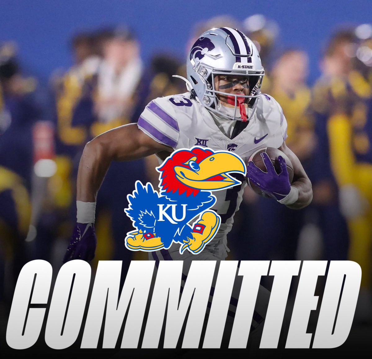 BREAKING: Kansas State RB Dylan Edwards has announced his commitment to Kansas 

Edwards spent 2 years at K State after his freshman season at Colorado

In 3 seasons he has recorded 1,521 yards and 14 Total TDs