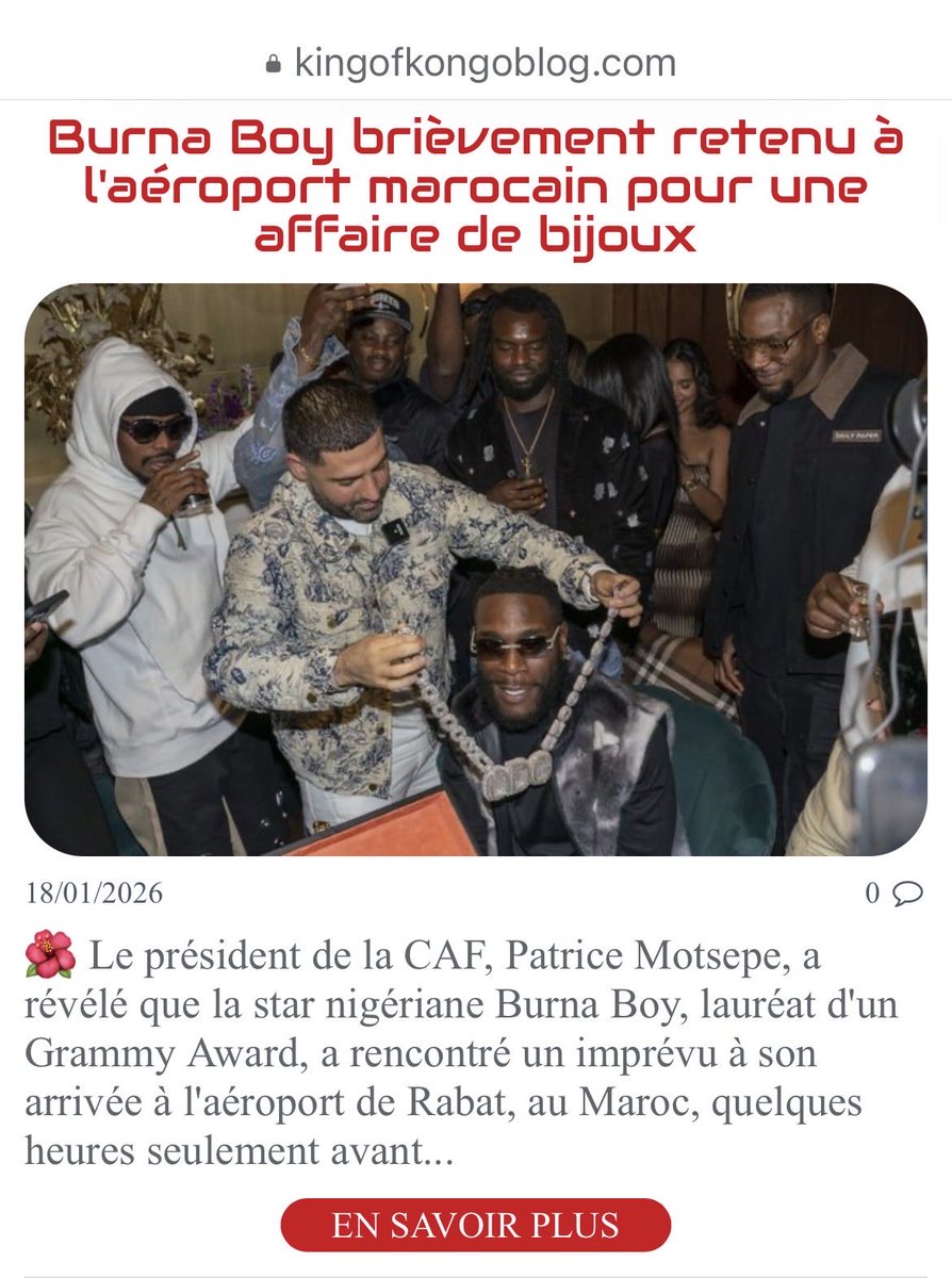thekingofkongo's tweet photo. Burna Boy brièvement retenu à l'aéroport marocain pour une affaire de bijoux https://t.co/X6bH2HcqRR #MUSIQUE #MUSIQUE AFRICAINE via @@thekingofkongo https://t.co/yQfb21uYPt