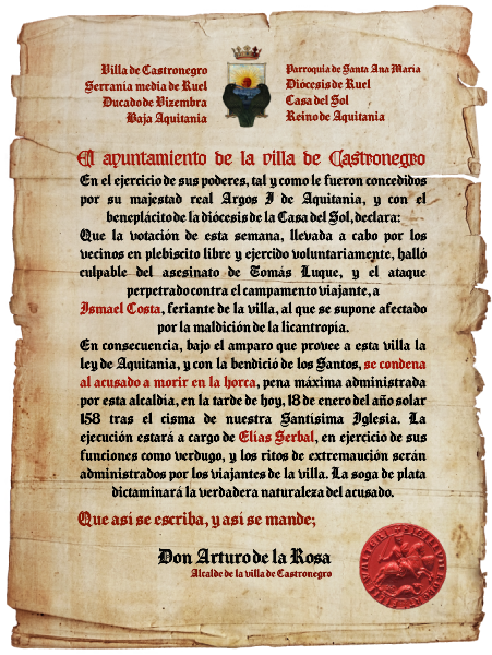 CASTRONEGRORP's tweet photo. @TRAGAFUEG0S ㅤㅤㅤㅤ

ㅤㅤ   ㅤㅤ 𝑳a condena del acusado queda oficializada en el edicto de ejecución. Ismael Costa será ejecutado a ojos de toda la villa. Sus ritos de extremaunción, a administrarse en el calabozo, quedarán a cargo de sus compañeros viajantes. 

ㅤㅤㅤㅤ https://t.co/BNns12CNXl