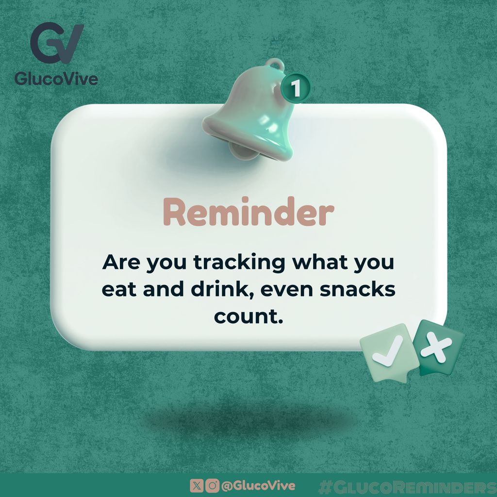 GlucoVive's tweet image. Track every bite and sip, even snacks add up. Awareness leads to better choices. #Diabetes #MindfulEating