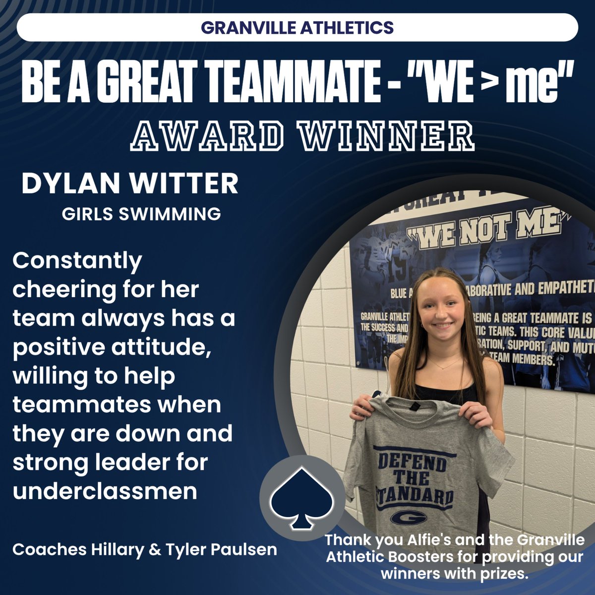 JessWillsAAD's tweet image. Congratulations to our December Core Value Award winners. We focused on being a great teammate and choosing we over me. Please see what our coaches said about these amazing student athletes. @GranvilleEVSD
