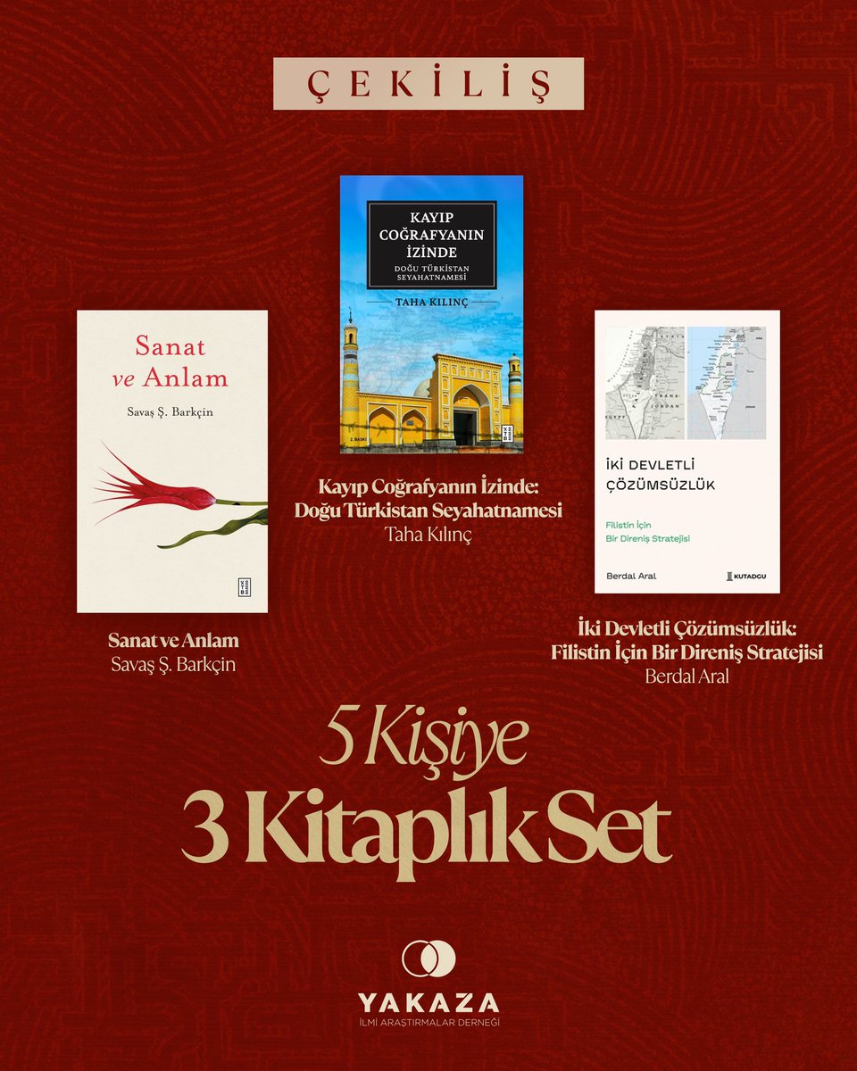📚Kitap Çekilişi

Yakaza Akademi bu dönem 4 kademede birbirinden değerli isimleri ağırlayacak. 

Başvuru ve detaylar: yakaza.org.tr

Akademi bahar dönemi başvurularına özel çekilişle 5 kişiye aşağıdaki 3 kitaptan oluşan seti hediye edeceğiz! 

Bu tweeti RT’le, bizi