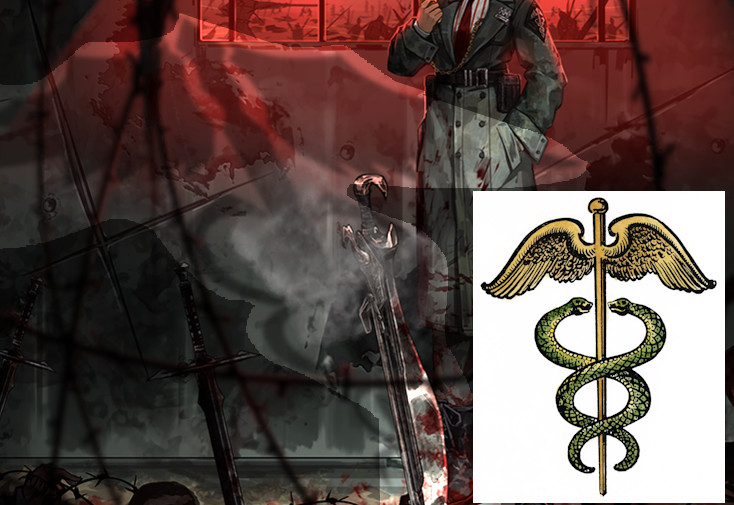 With the Caduceus or Staff of Hermes projected on the wall and Outis ...