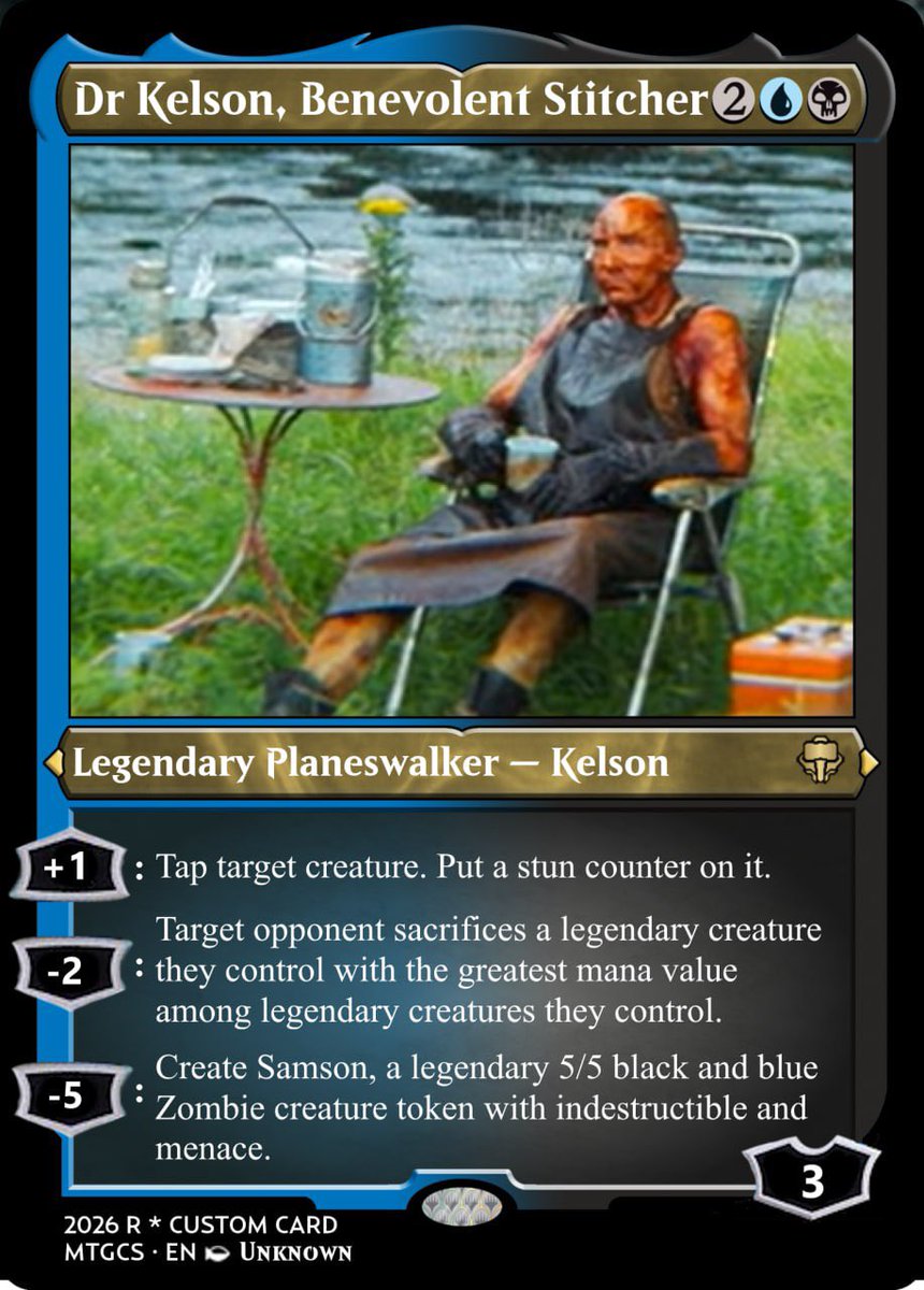 Also needs a rakdos creature version:
“Ian Kelson, Infernal Reveler“