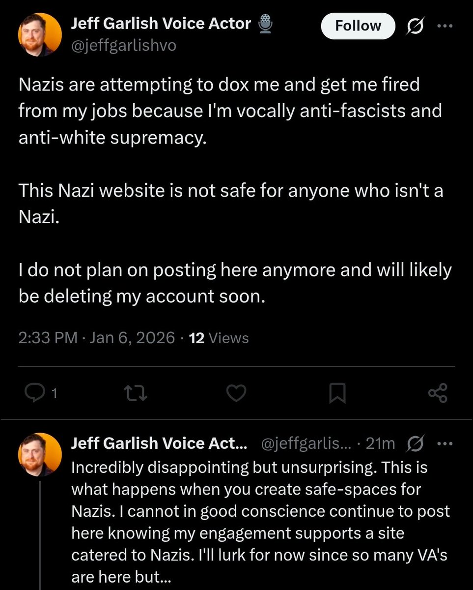 Fan102Ft's tweet photo. @jeffgarlishvo Sorry bro, receipts are forever.

VA of @Crunchyroll and signed with Boysen Talent celebrating the privacy breach of thousands of innocent whites, recently crashed out since he got caught. 

The power is in your hands, white man. Go on the offensive. https://t.co/d8WAUPoIjf