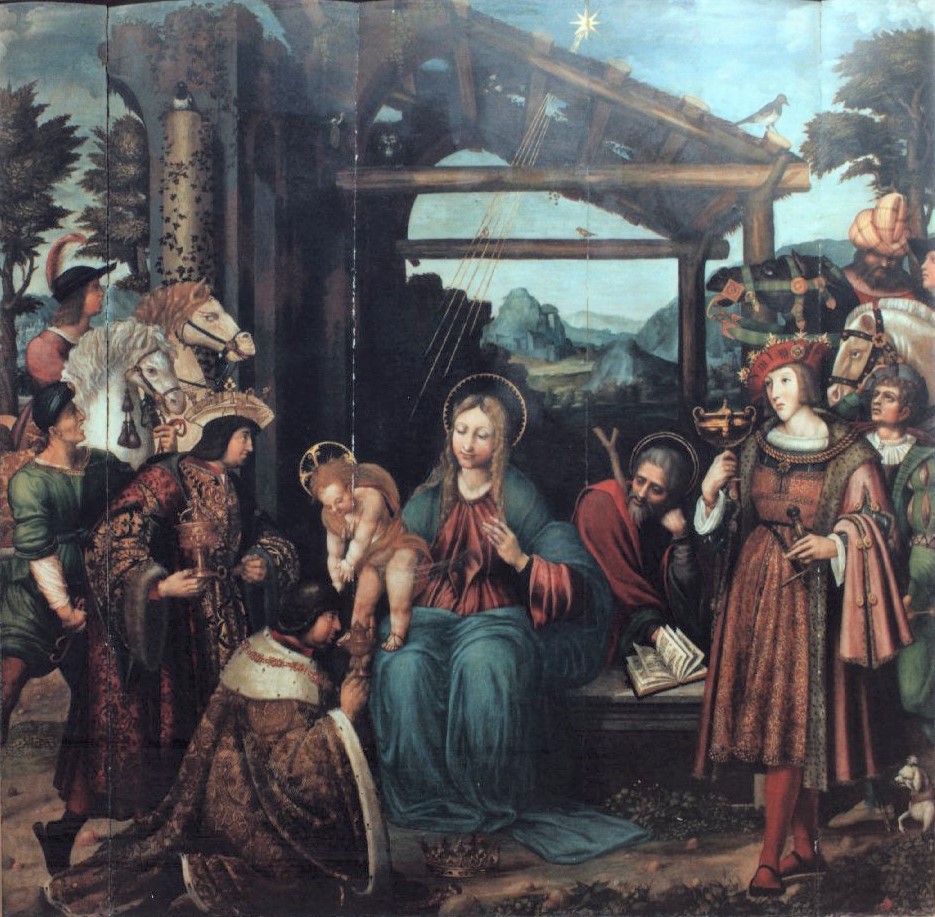respcristiana's tweet photo. Omnis terra adoret te, Deus, et psallat tibi: psalmum dicat nomini tuo, Altissime. 
Adorazione dei magi, de Marco Cardisco, il calabrese (1518). https://t.co/RNAGDgVWBX