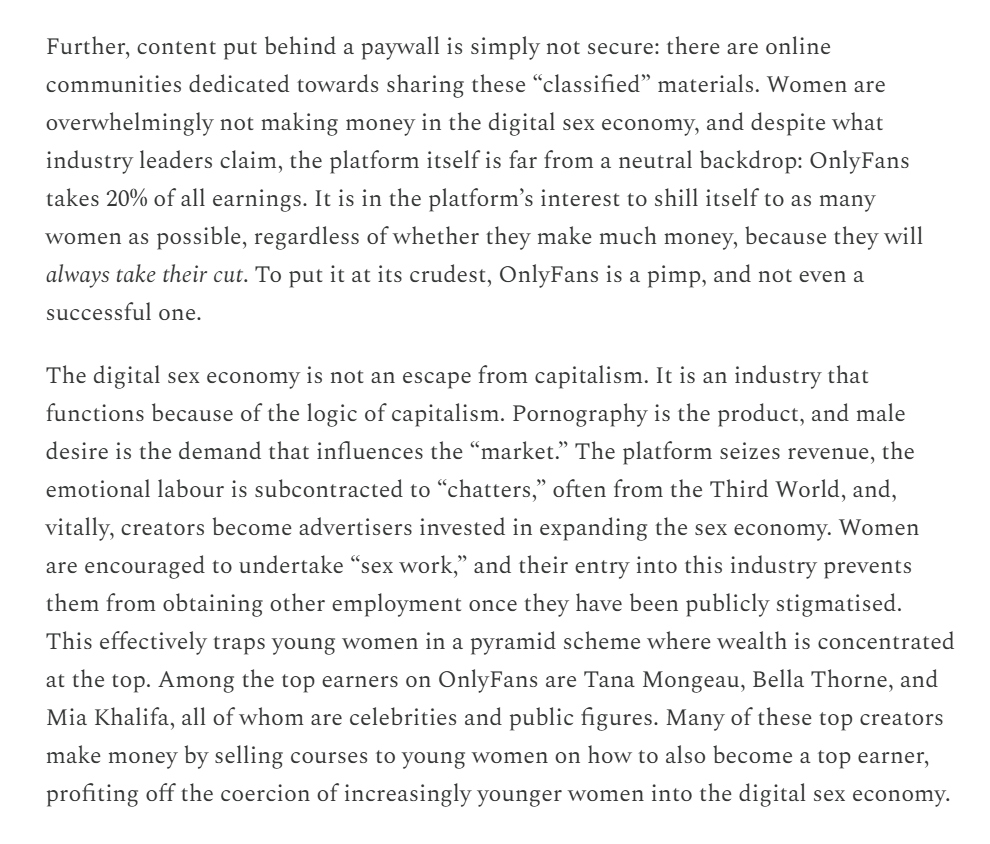 FINALLY... an explicitly radical feminist analysis of onlyfans.... everyone say THANK YOU GENIUS AASIYA