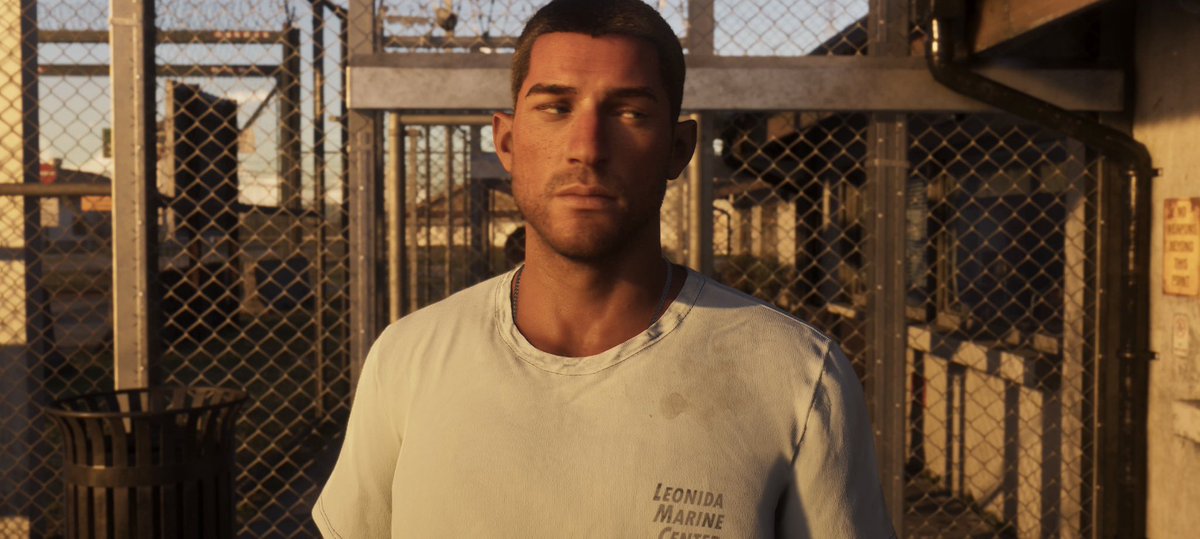 GameRoll_'s tweet image. Rewatched GTA 6 Trailer 2 and noticed that Jason picks up Lucia from prison with this gigantic stain on his shirt.

This guy could’ve at least put in SOME effort 😭