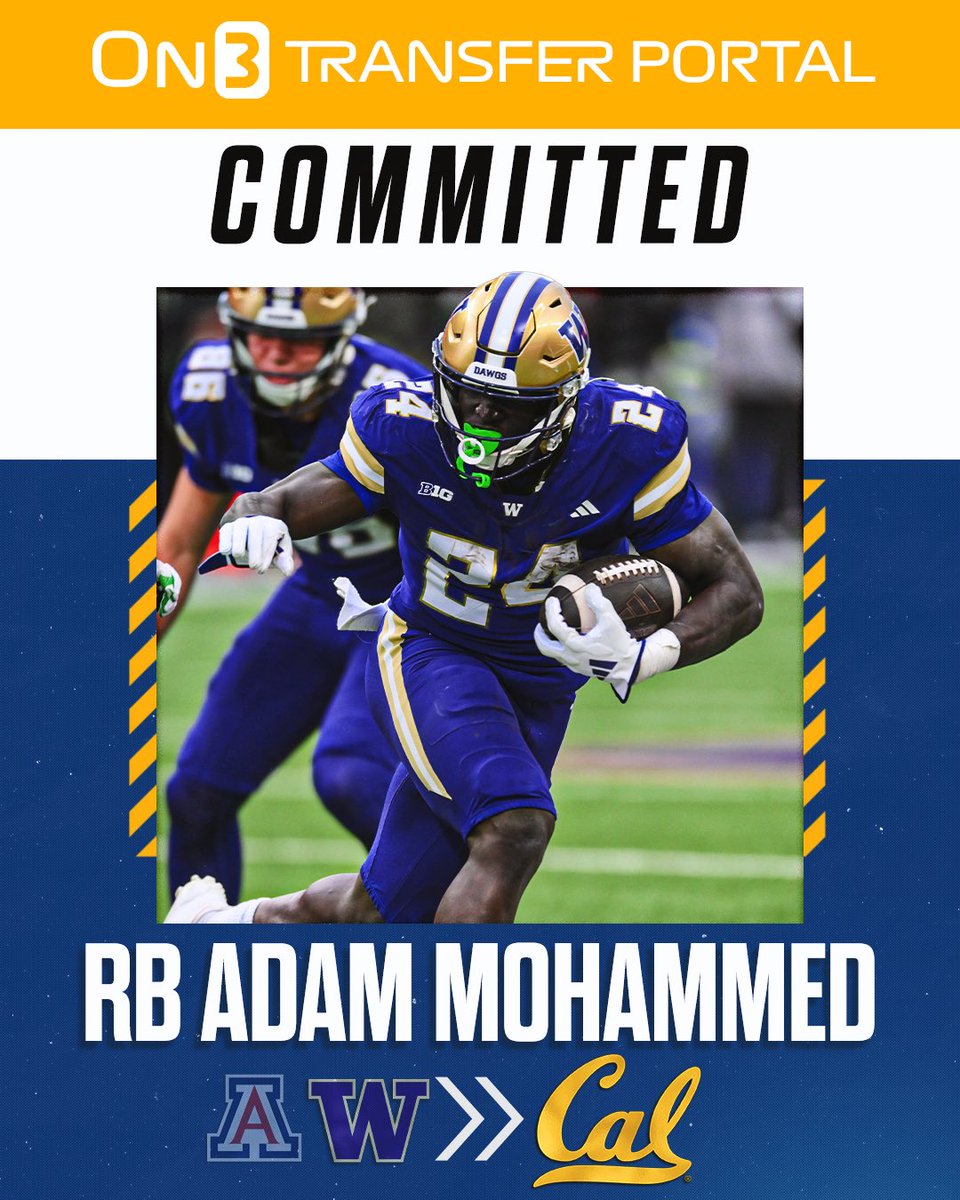 BREAKING: Washington transfer RB Adam Mohammed has signed with Cal, <a href="/PeteNakos/">Pete Nakos</a> reports🐻

on3.com/college/califo…