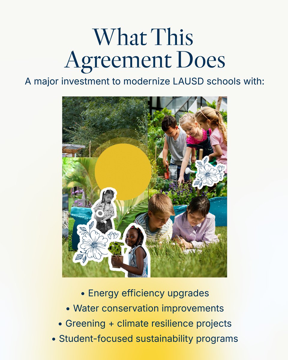 MayorOfLA's tweet image. We’re making long-term investments in our school campuses that will cut energy use, conserve water, and give students hands-on opportunities to learn about sustainability. This is part of a long-term vision to build a cleaner, healthier city for every Angeleno.